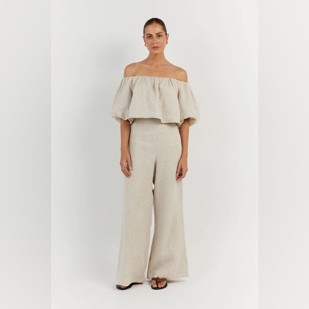 DISSH Cream Ruffled Off-Shoulder Blouse + Pants